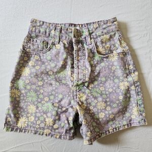 Zara Floral Printed Jean Shorts High Waisted Button Fly Denim Purple Size 00